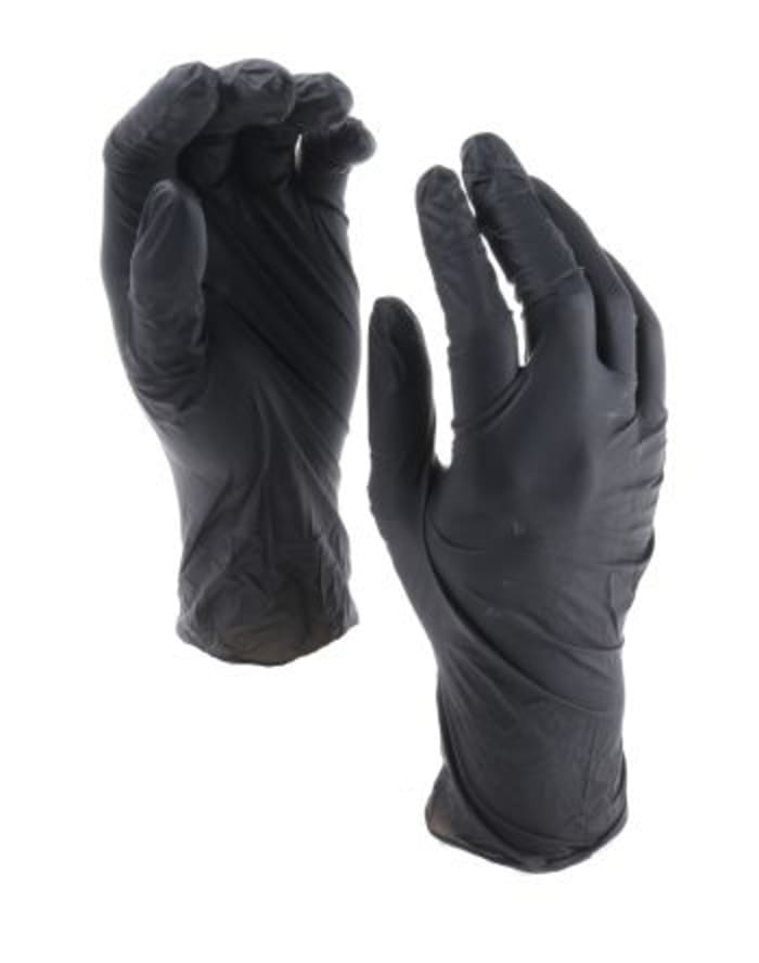 BM Polyco Black Powder-Free Nitrile Disposable Gloves, Size 7.5, Medium, 100 per Pack