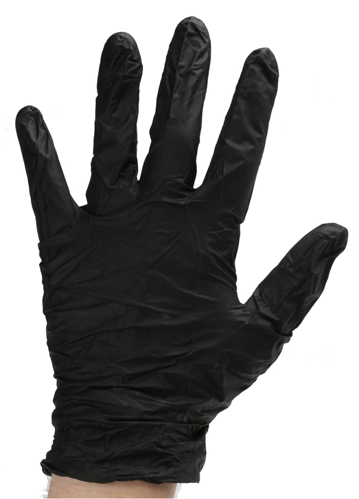 BM Polyco Black Powder-Free Nitrile Disposable Gloves, Size 8.5, Large, 100 per Pack