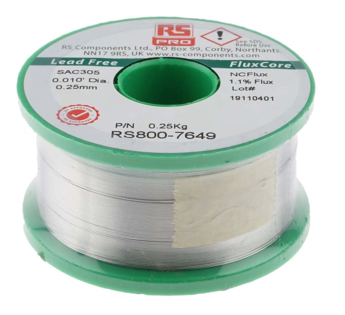 RS PRO Wire, 0.25mm Lead Free Solder, 217°C Melting Point