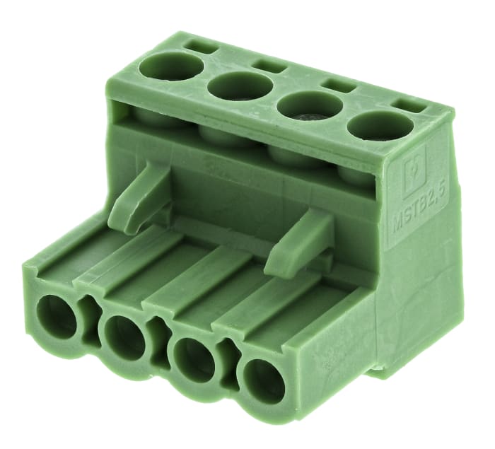 Phoenix Contact, 5mm Pitch, MSTB 2.5/ 4-ST, 4 Way, Right Angle, Pluggable Terminal Block, Plug, Screw Termination,