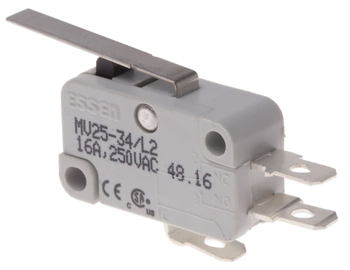 Microrupteur Levier long droit RS PRO, Connexion rapide, SPDT, 16 A @ 250 V c.a. 250V c.a.