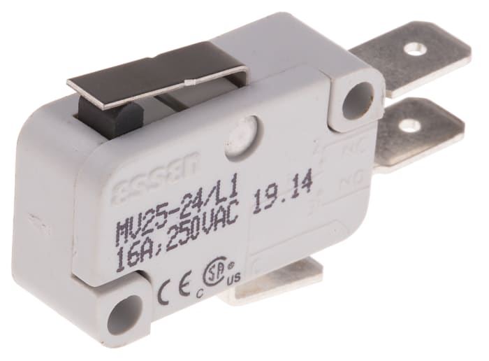 RS PRO Short Lever Micro Switch, Quick Connect Terminal, 16 A @ 250 V ac, SP-CO