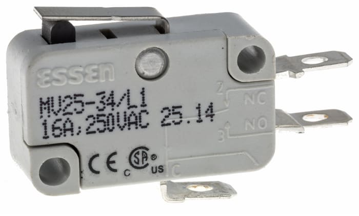 RS PRO Short Lever Micro Switch, Quick Connect Terminal, 16 A @ 250 V ac, SP-CO