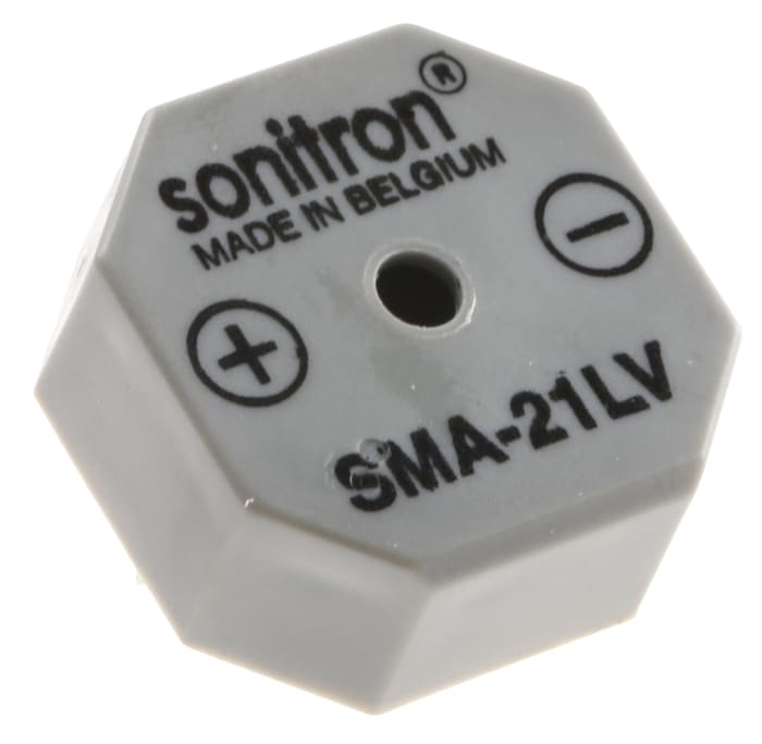 Sonitron 87dB SMD Continuous Internal Buzzer, 21 x 21 x 9.5mm, 2V dc Min, 6V dc Max