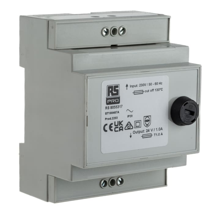 RS PRO 24VA DIN Rail Transformer, IEC 61558-2-6, 230V ac Primary, 24V ac Secondary