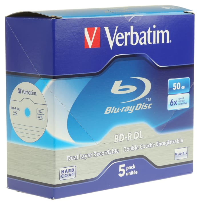 Verbatim 43748 disque vierge Blu-Ray BD-R 50 Go 5 pièce(s), Disques Blu-ray  50 Go, BD-R, Coffret à bijoux, 5 pièce(s), Vente au détail