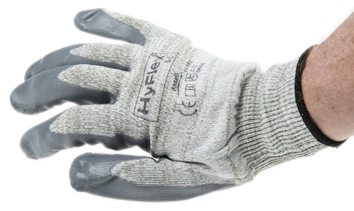 Ansell 11-100 Grey Nylon ESD Safety Anti-Static Gloves, Size 10, Nitrile Foam Coating