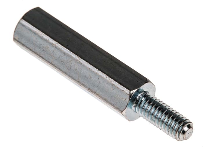 Separador roscado hexagonal Macho/Hembra RS PRO, M4 x M4, long. 25mm, rosca macho 10mm, rosca hembra 15mm, de Acero