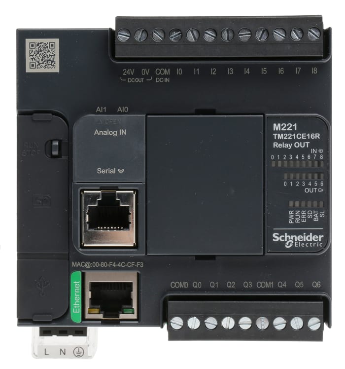 Controlador lógico Schneider Electric Modicon M221, 240 V, 9 entradas tipo Discrete, 7 salidas tipo Digital