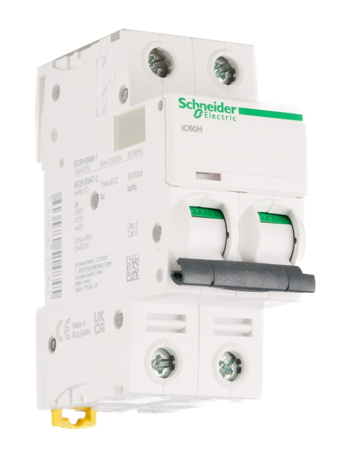 Schneider Electric Acti 9 C60HB MCB, 2P, 2A Curve B, 12 → 440V AC, 100 → 133V DC, 10 kA Breaking Capacity