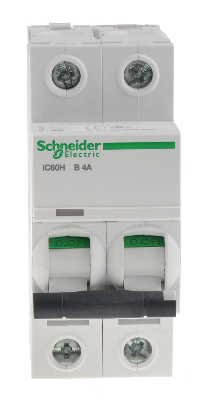 Schneider Electric Acti 9 C60HB MCB, 2P, 4A Curve B, 12 → 440V AC, 100 → 133V DC, 10 kA Breaking Capacity