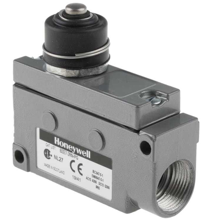 Honeywell BZE7 Series Plunger Limit Switch, NO/NC, IP65, SPDT, Die Cast Aluminium Housing, 480V ac Max, 15A Max