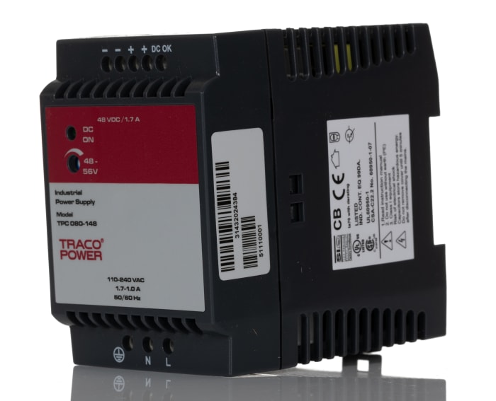 TRACOPOWER TPC Switched Mode DIN Rail Power Supply, 85 → 264 V ac / 90 → 375V dc ac, dc Input, 48V dc dc