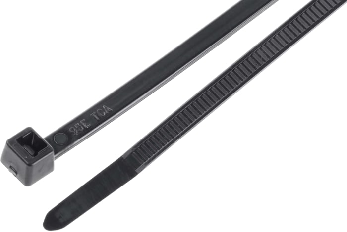 HellermannTyton Cable Tie, Inside Serrated, 200 mm x 4.6mm, Black Polyamide 66