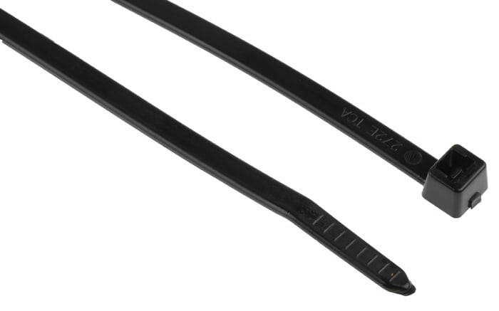 HellermannTyton Cable Tie, Inside Serrated, 200 mm x 4.6 mm, Black Polyamide 66