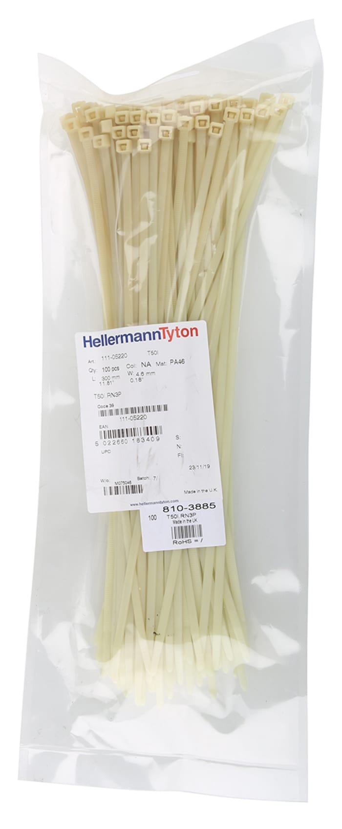 HellermannTyton T50I-PA66W-BK Fascette Stringicavo 300x4,6 Mm - 100 Pezzi - Stabilizzate UV