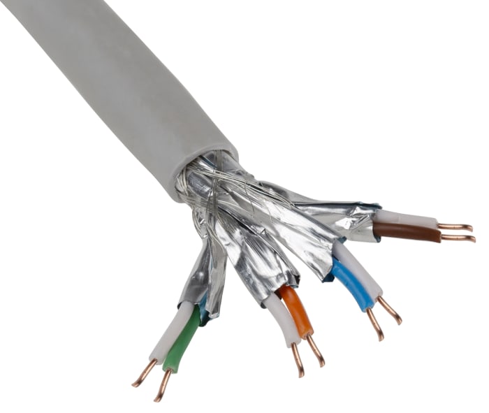 Cable Ethernet Cat7 S/FTP RS PRO de color Gris, long. 100m, funda de LSZH, Libre de halógenos y bajo nivel de humo