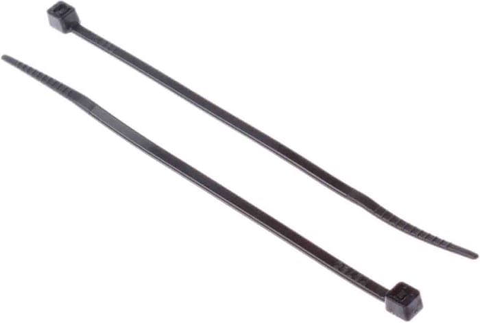 RS PRO Cable Tie, 100mm x 2.5 mm, Black Nylon, Pk-100