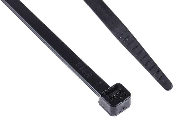 RS PRO Cable Tie, 250mm x 4.8 mm, Black Nylon, Pk-100