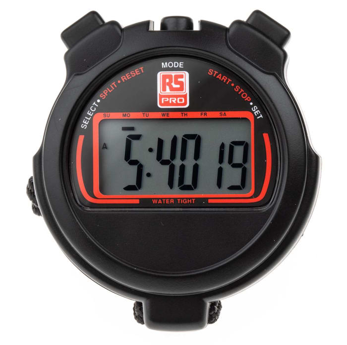 RS PRO - 8111818 - Black Pocket Digital 1s Battery Operated Stopwatch Dim.  64x58mm - RS