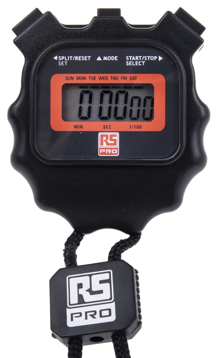 RS PRO - 8111818 - Black Pocket Digital 1s Battery Operated Stopwatch Dim.  64x58mm - RS