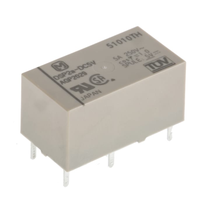 Panasonic PCB Mount Power Relay, 5V dc Coil, 5A Switching Current, DPST
