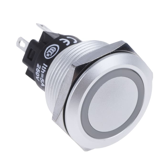 EAO 82 Series Illuminated Push Button Switch, Momentary, Panel Mount, 22.3mm Cutout, SPDT, Green LED, 240V, IP65, IP67