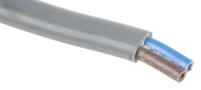 RS PRO 2192Y 0.75 mm² 2 Core Power Cable, H03VVH2-F, Grey PVC, 100m
