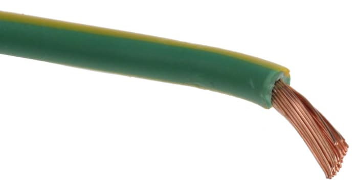RS PRO Green/Yellow 4mm² Hook Up Wire, 11 AWG, 56/0.3 mm, 25m, PVC Insulation