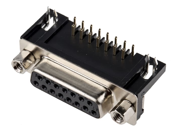 RS PRO 15 Way Right Angle Through Hole D-sub Connector Socket, 2.77mm Pitch, with 4-40 UNC Screwlocks