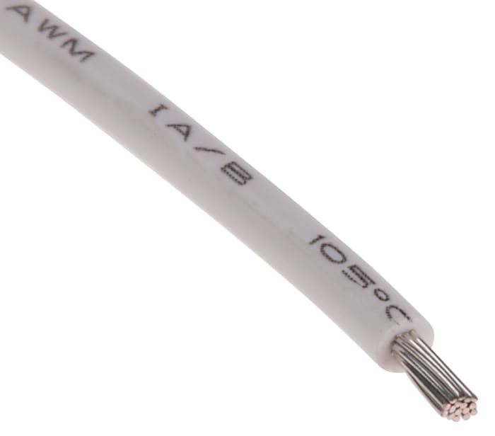 RS PRO White 0.75 mm² Hook Up Wire, 18 AWG, 16/0.25 mm, 100m, PVC Insulation