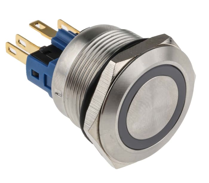 Bouton-poussoir, Momentané lumineux, LED Bleu, SPDT, 5 A @ 250 V c.a., Montage panneau