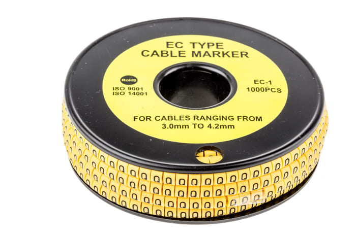 RS PRO Slide On Cable Markers, Black on Yellow, Pre-printed "Q", 3 → 4.2mm Cable