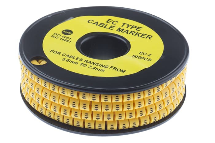 Marqueurs de câbles RS PRO , Ø câble 3.6 → 7.4mm, Texte : Earth Symbol, Noir sur Jaune