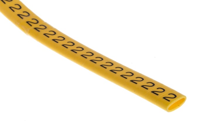 RS PRO Slide On Cable Markers, Black on Yellow, Pre-printed "2", 3.5 → 7mm Cable