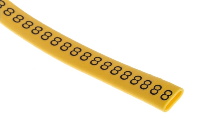 RS PRO Slide On Cable Markers, Black on Yellow, Pre-printed "8", 3.5 → 7mm Cable