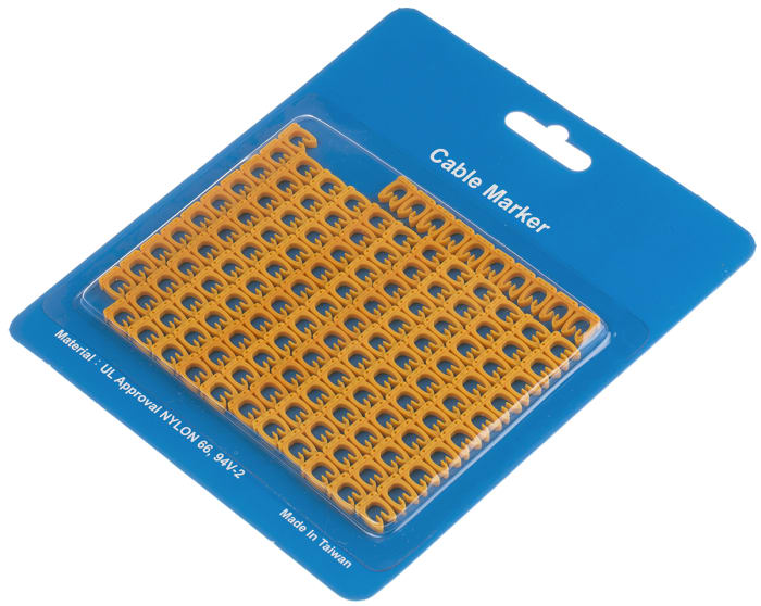 RS PRO Clip On Cable Markers, Black on Yellow, Pre-printed "A → M"