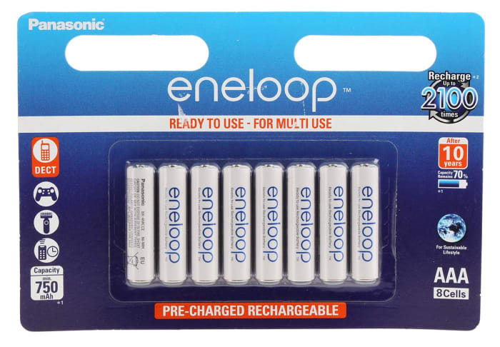 BK-4MCDE/8BE Eneloop, Panasonic eneloop NiMH Rechargeable AAA Battery,  750mAh, 1.2V, 812-4407