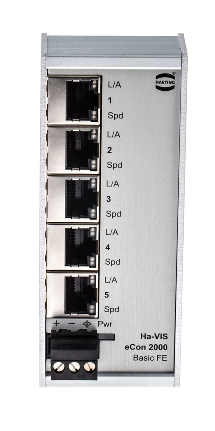 Commutateur Ethernet industriel HARTING 5 Ports RJ45, 10/100Mbit/s, montage Rail DIN 24V c.c.