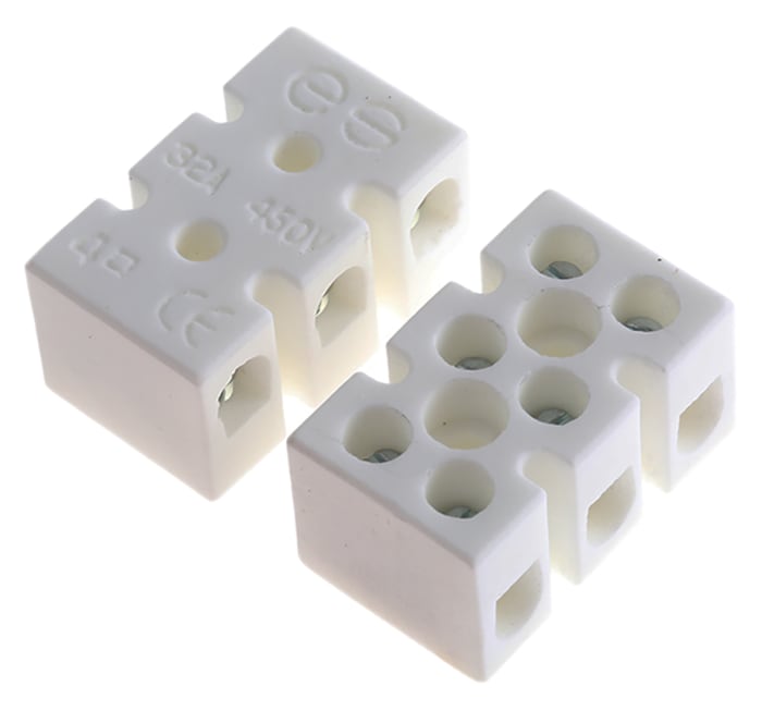 RS PRO Non-Fused Terminal Block, 3-Way, 5 → 32A, 12 AWG Wire, Screw Down Termination