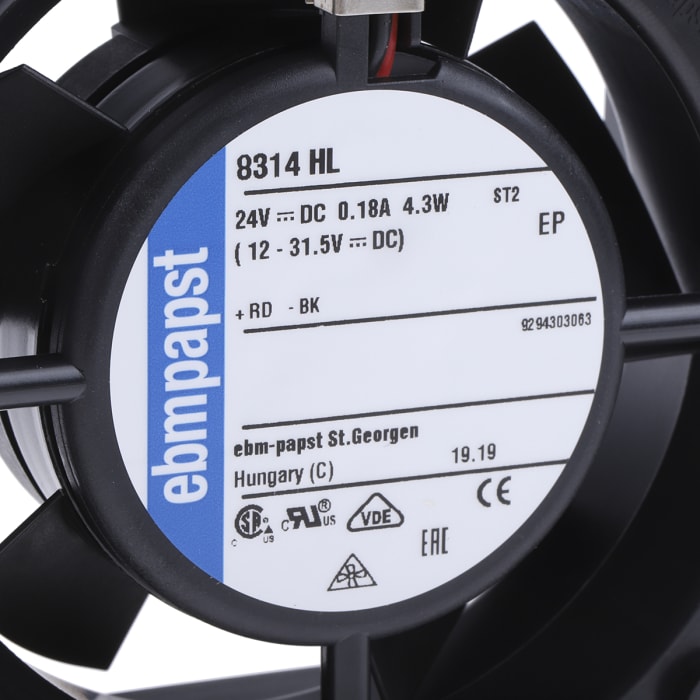 8314HL ebm-papst | ebm-papst 8300 Series Axial Fan, 24 V dc, DC ...