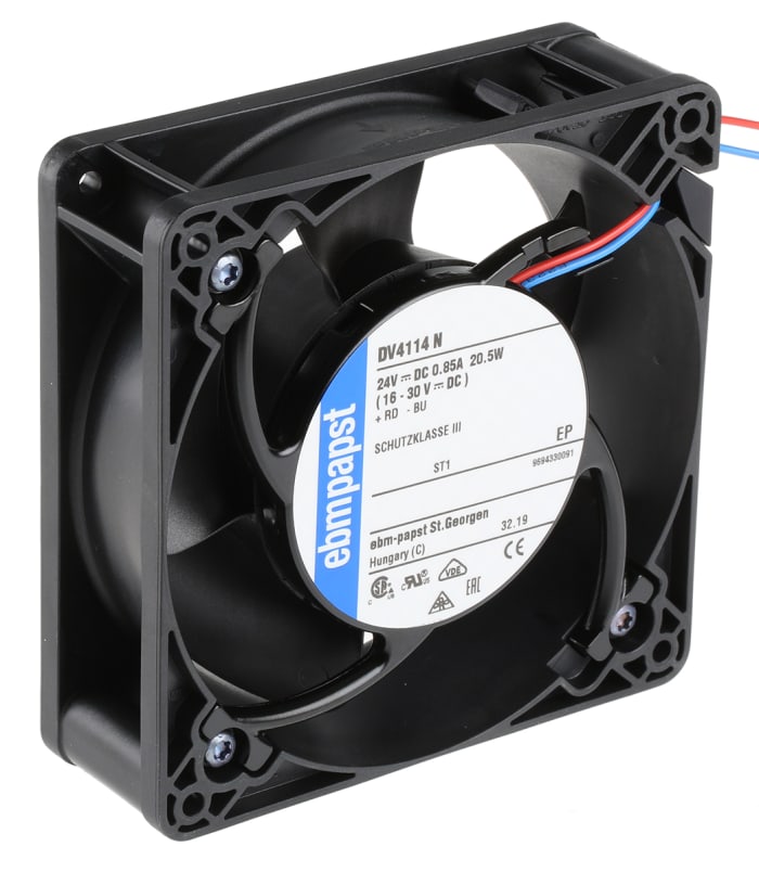 ebm-papst DV 4100 Series Axial Fan, 24 V dc, DC Operation, 280m³/h, 20.5W, 119 x 119 x 38mm