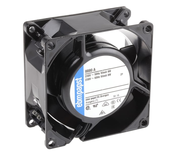 ebm-papst 8000 A Series Axial Fan, 230 V ac, AC Operation, 29m³/h, 9W, 80 x 80 x 38mm