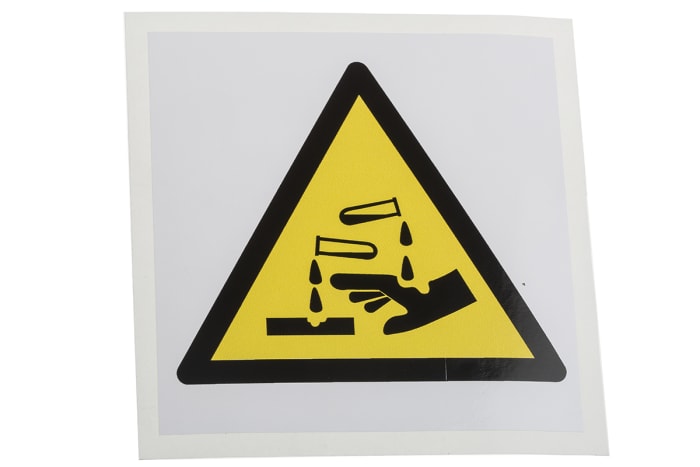 Señal de advertencia, tipo etiqueta con pictograma: Corrosivo, autoadhesivo, 100mm x 100 mm
