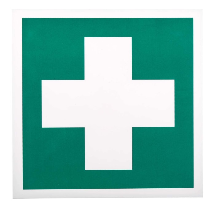 RS PRO Plastic Green/White First Aid Sign, H200 mm W200mm