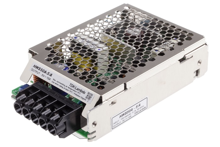 TDK-Lambda Switching Power Supply, HWS50A-5/A, 5V dc, 10A, 50W, 1 Output, 120 → 370 V dc, 85 → 265 V ac