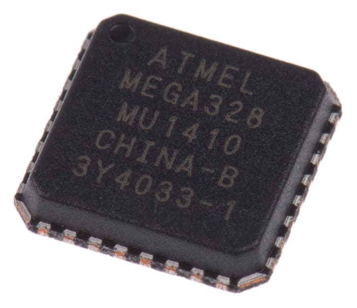 Microcontrolador Microchip ATMEGA328-MU, núcleo AVR de 8bit, RAM 2 kB, 20MHZ, MLF de 32 pines