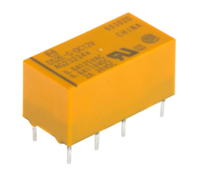 Panasonic PCB Mount Non-Latching Relay, 12V dc Coil, 2A Switching Current, DPDT