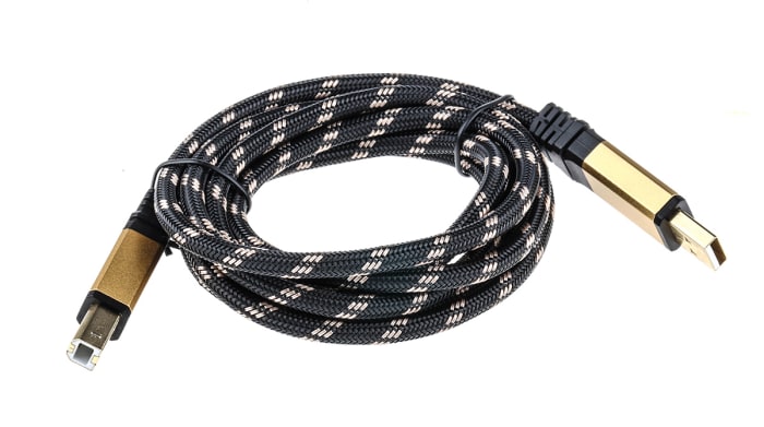 Cable USB 2.0 Roline, con A. USB A Macho, con B. USB B Macho, long. 1.8m, color Negro/Oro