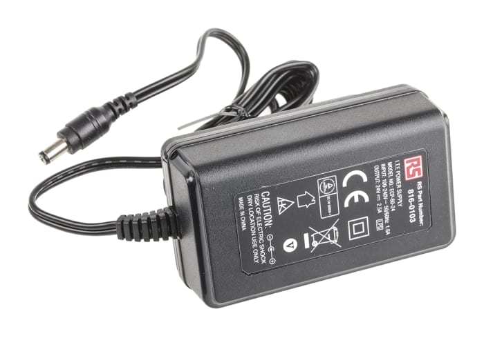 RS PRO 60W Plug In Power Supply 24V dc Output, 0 → 2.5A Output